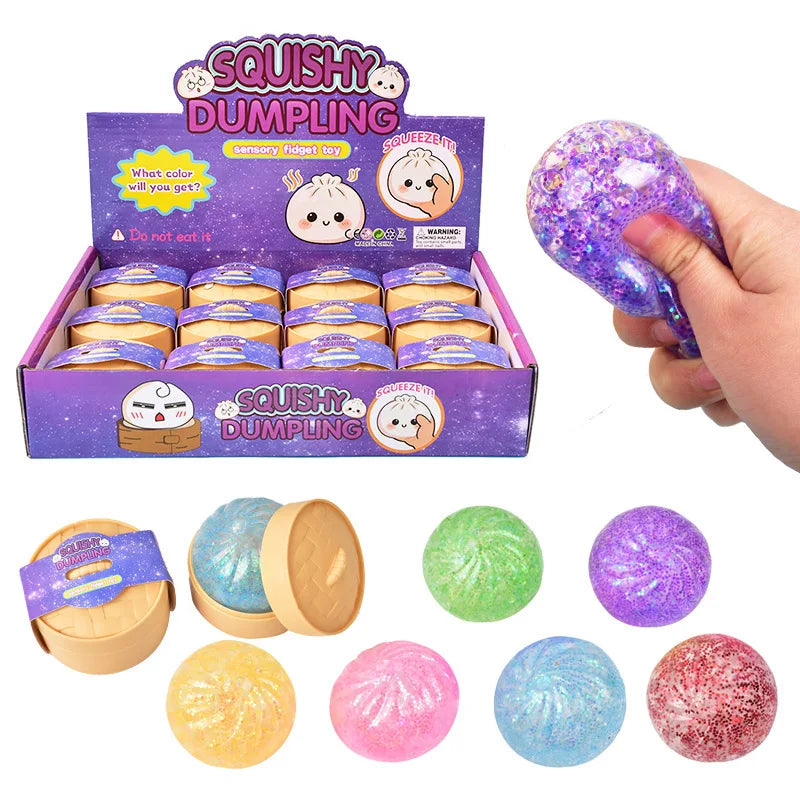 2026 new Decompression toy glitter colored bun shaped venting ball, dumping bun squeezing decompression ball