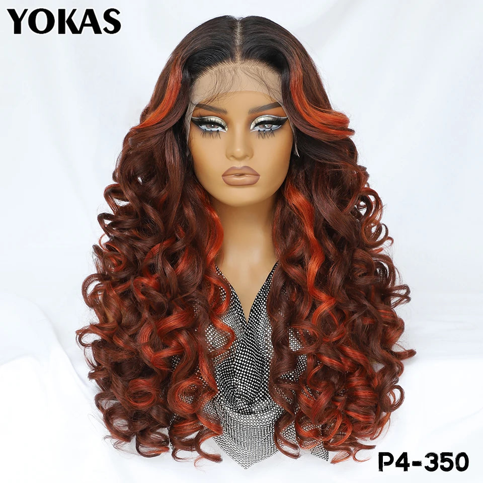 Latisha Lace Frontal Wigs 13x6 Synthetic High Temperature Fiber HD Lace Frontal Wigs 24 Inch Loose Curls Lace Wig For Afro Wome