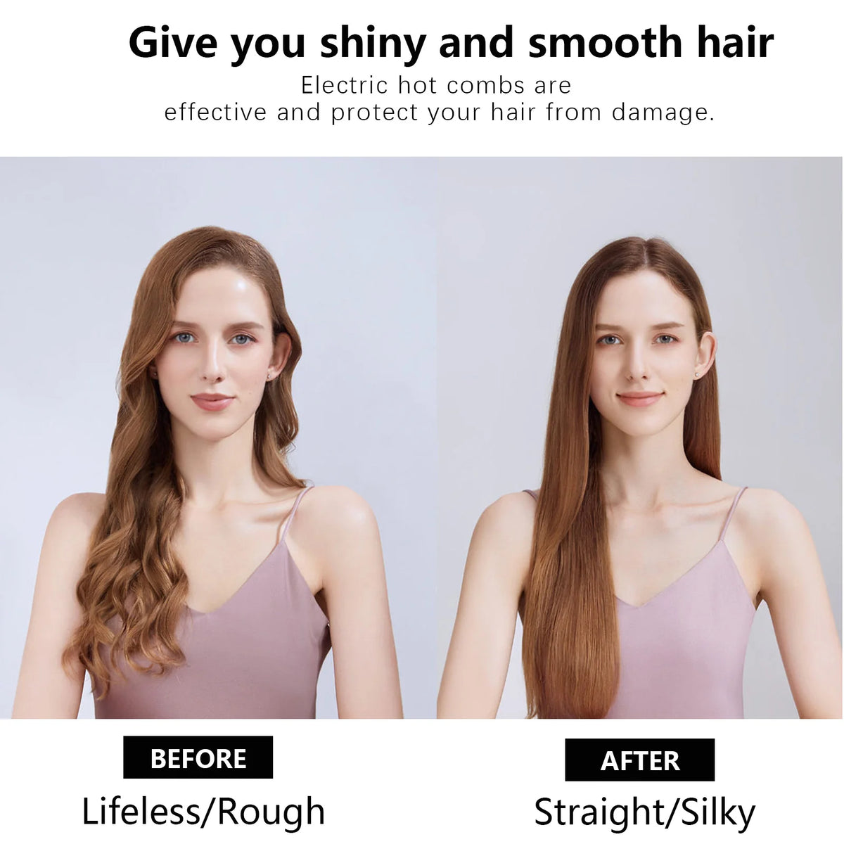 400℉ Hot Comb for Wigs & Human Hair, 2 in 1 Hair Straightener & Curler Bling Hot Hair Comb for Travel, Daily Use, Salon Grade