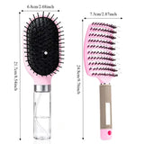 3Pcs Pink Hair Brush Set with Spray Bottle Air Cushion Massage Comb Hollow Vent Detangling Brush Wet Dry Hair Styling Salon Tools