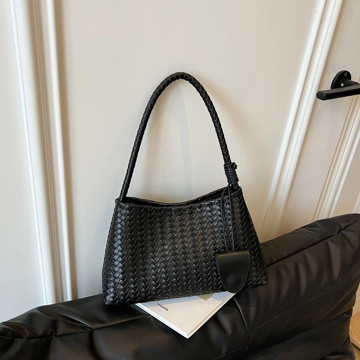 Korean woven shoulder bag for women by HSF Marketplace, stylish versatile handbag with textured design