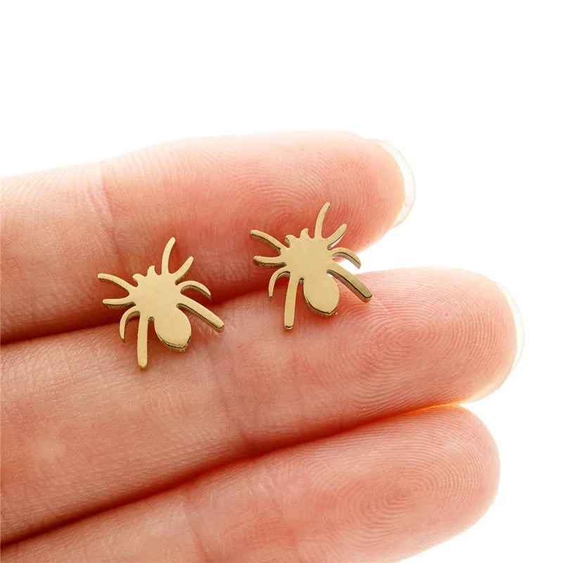 HSF Marketplace simple T-bar stud earrings, small animal-inspired dove, leaf, dragonfly, and spider designs
