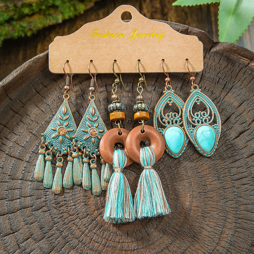 Boho vintage antique bronze tassel dangle earrings for women by HSF Marketplace