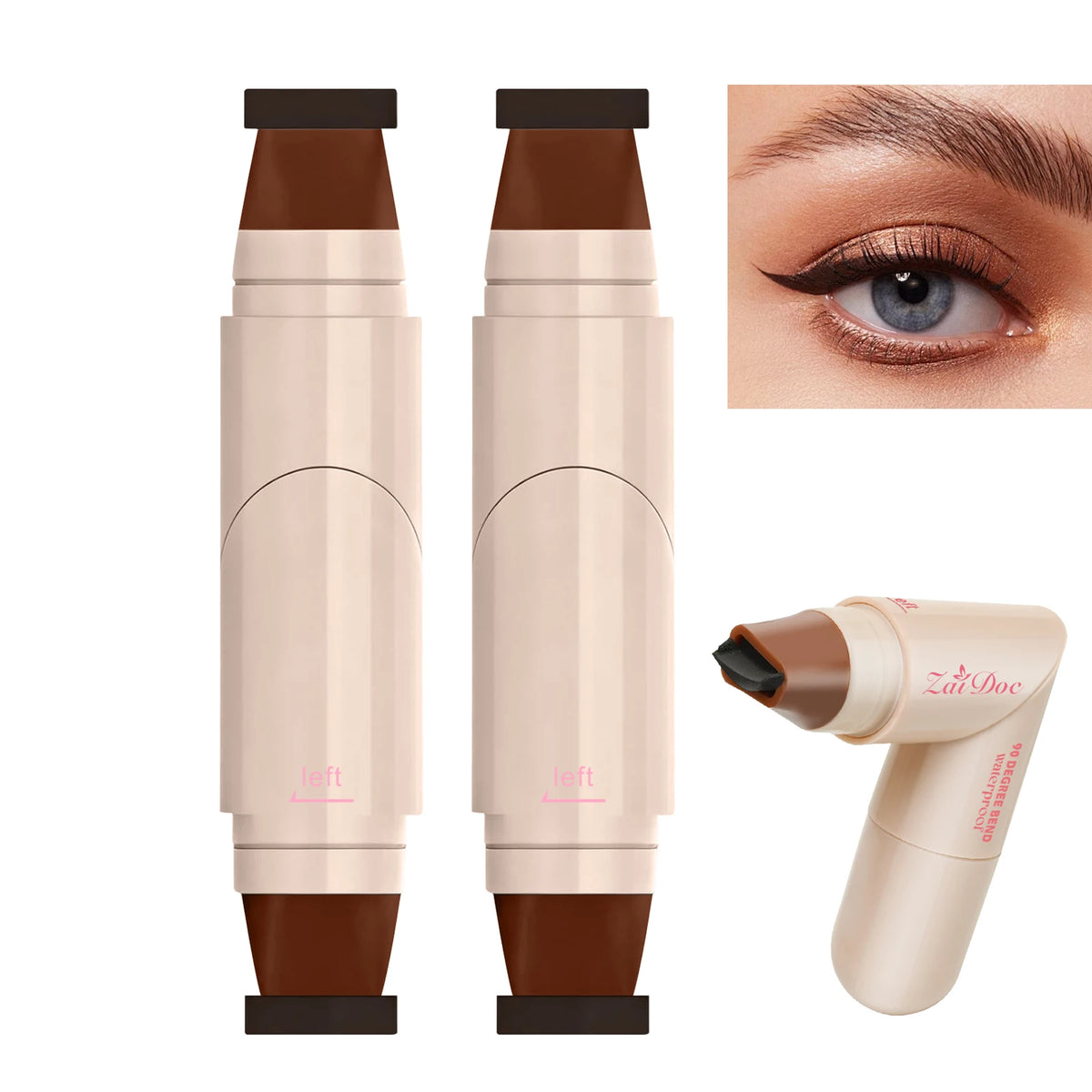 ZaiDoc double-ended winged eyeliner stamp pen in black or brown, quick-dry cat eye makeup tool