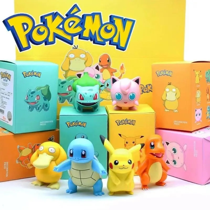 Pokemon blind box with six pet elf figures, including Pikachu, Koda, duck, car ornaments, and Bao Kemeng hand toys