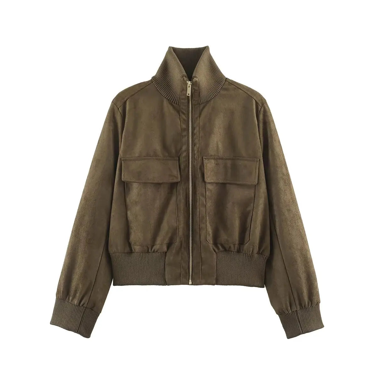 Women's slim warm autumn jacket with big pockets, elegant street chic design by HSF Marketplace