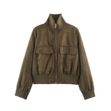 Women's slim warm autumn jacket with big pockets, elegant street chic design by HSF Marketplace