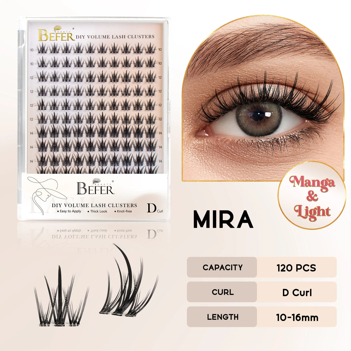 BEFER Cluster Lashes D Curl DIY Eyeslash Extension Manga Lash Cluster Fluffy Volume Individual Natural False Eyelashes Clusters