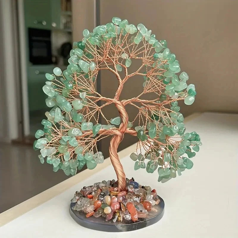 Natural Crystal Tree Green Aventurine Rose Quartz Decor Home Office Decoration Money Tree Life Tree Ornament Holiday Gift