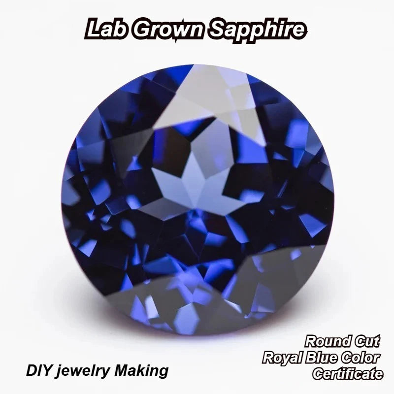 Lab Grown Sapphire Round Shape Royal Blue Color DIY Charms Jewelry Making Ring Necklace Earrings Main Materials Certificate