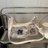 Transparent Y2k Harajuku shoulder bag with crossbody strap, stylish Korean design, and spacious interior for women.