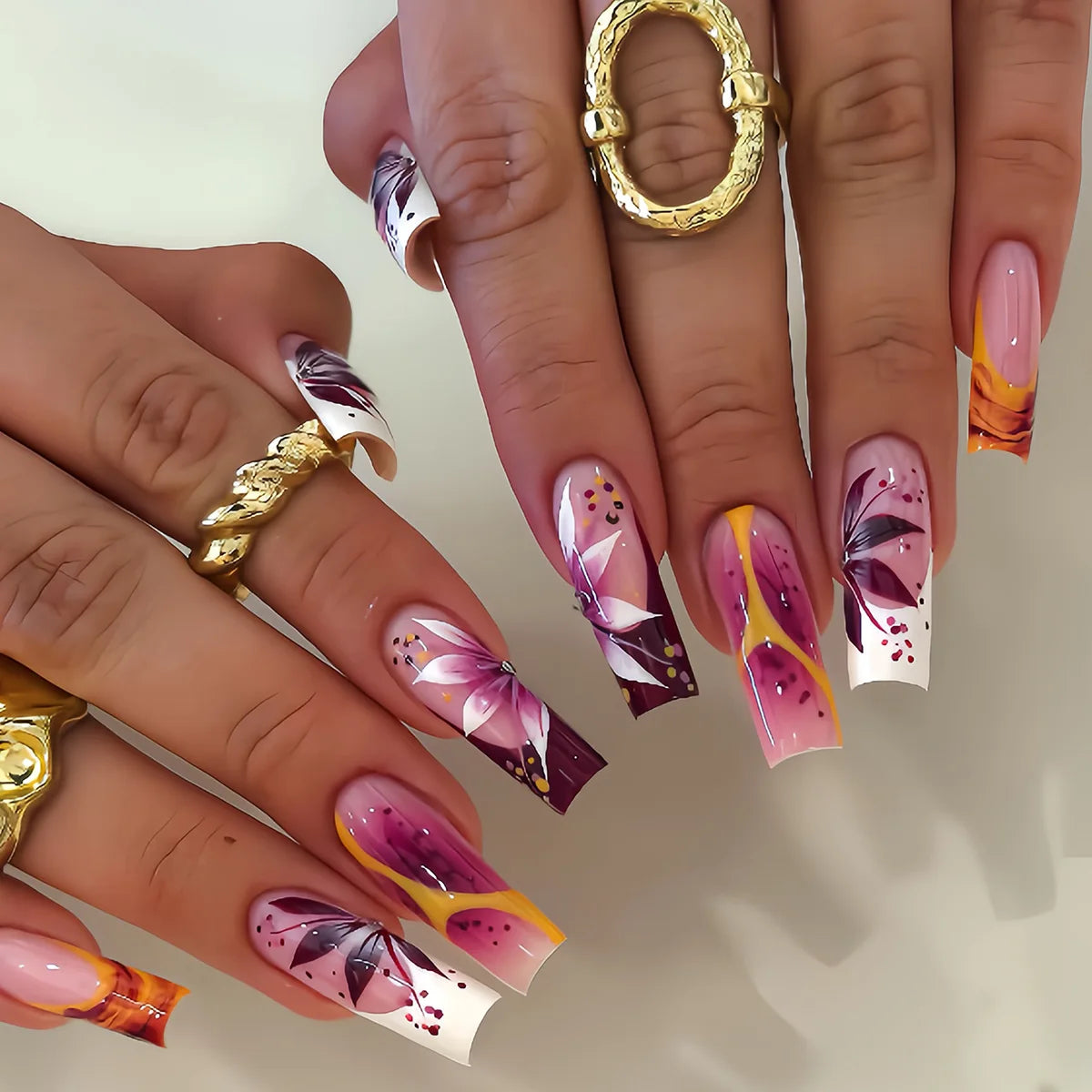 24pcs Sweet Punk pink and black French polka dot striped long coffin press-on false nails by HSF Marketplace