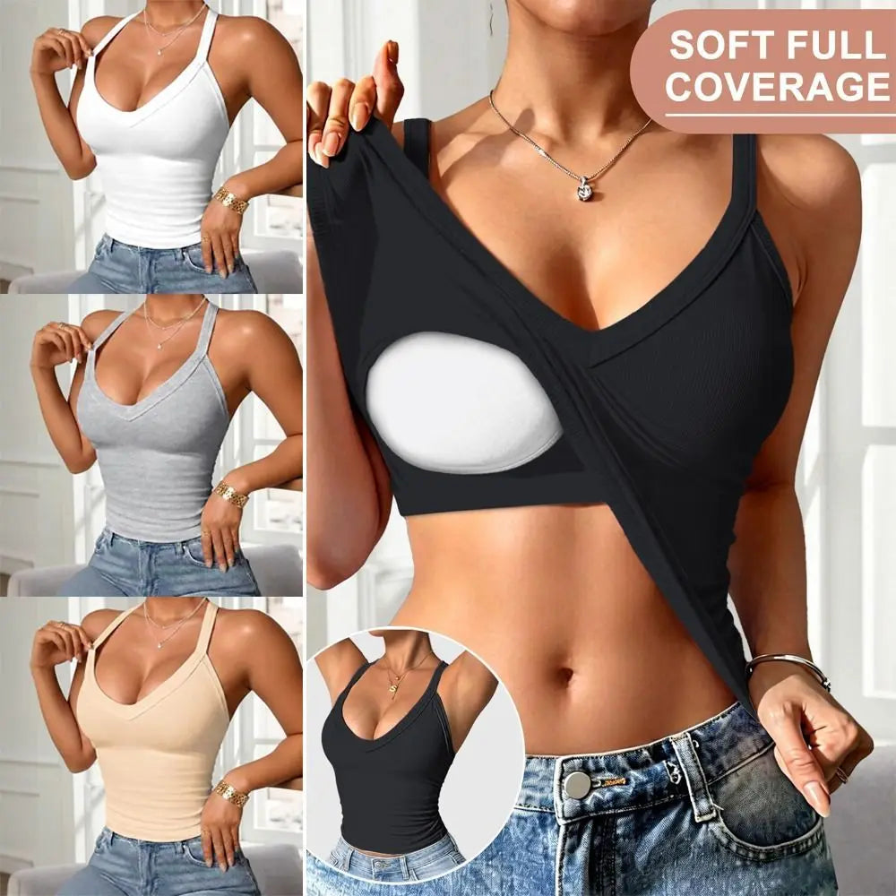 Women's breathable V-neck vest with built-in bra, lightweight all-season design by HSF Marketplace