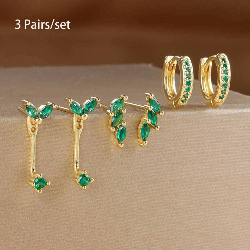 3 pairs zircon little huggies hoop earrings set, stainless steel cartilage piercing jewelry for women