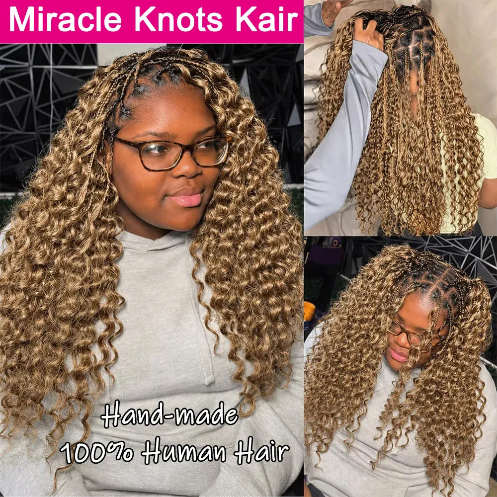 #27 Honey Blonde Miracle Knots Crochet Human Hair Deep Wave Feather Crochet Hair For Boho Braids Burmese Curly Crochet Hair Deep Wave Bundles 100% Human Hair Crochet Hair Extension Deep Curly Crochet Hair For Black Woman  #30
