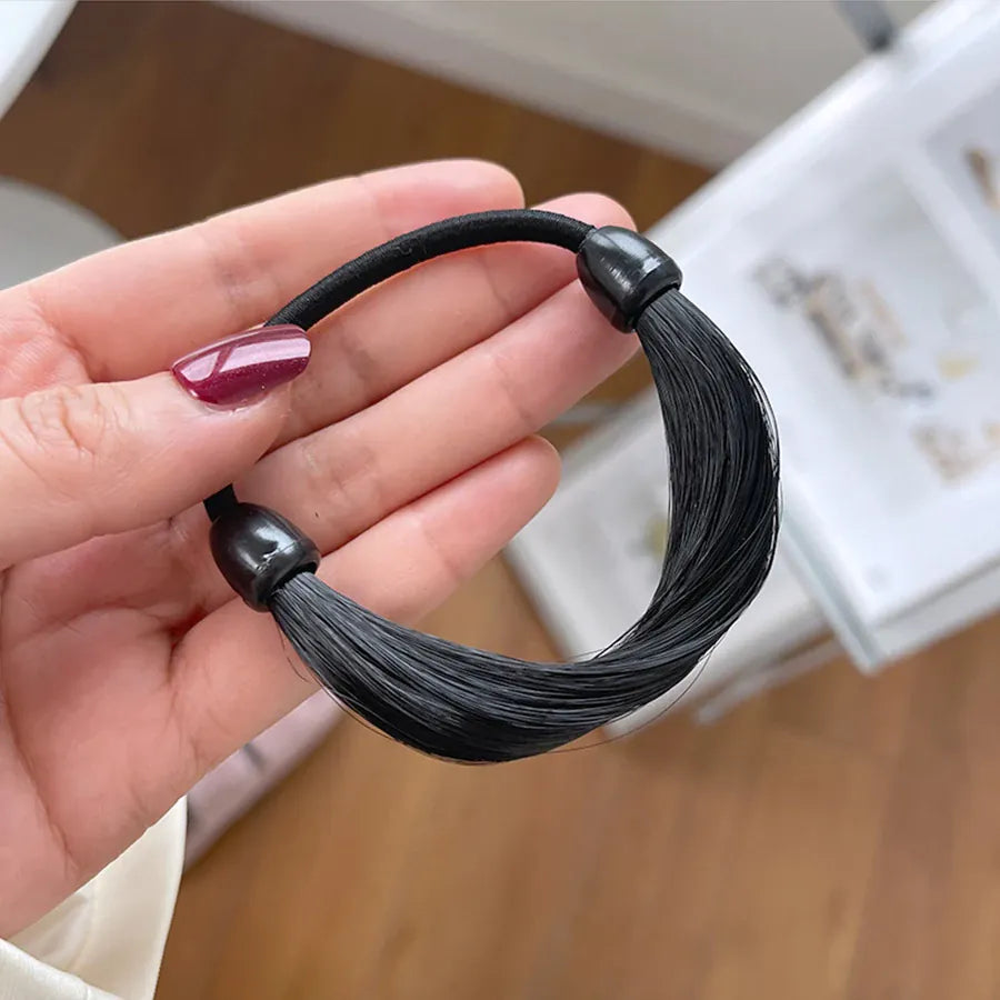 1Pc Brown Black Rubber Band Simulation Wig Hair Ring Straight Hair Tie Rope Ponytail Elastic Hair Bands Hair Accessories Girl