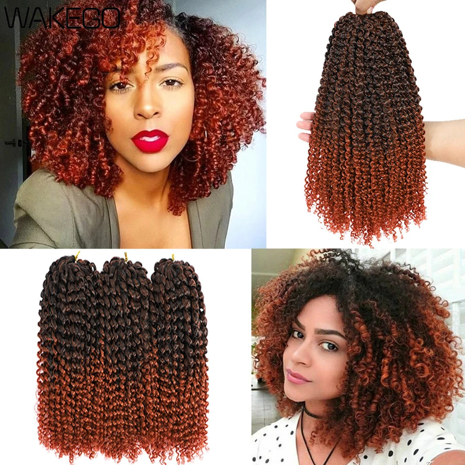 Wakego 12 Inch Marlybob Crochet Braids Afro Curly Short Passion Twist Marlybob Jerry Curl Crochet Hair Kinky Twist Braiding Hair