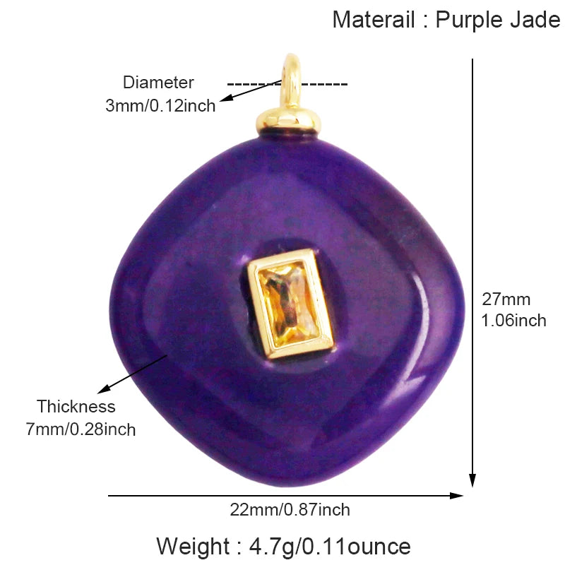 Jewelry pendant featuring jade agate, amethyst, amazonite, and lapis lazuli with 18K gold plating, suitable for necklace craft making.