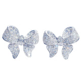HSF Marketplace romantic bowknot women’s stud earrings with full-paved shiny crystal zircon detailing