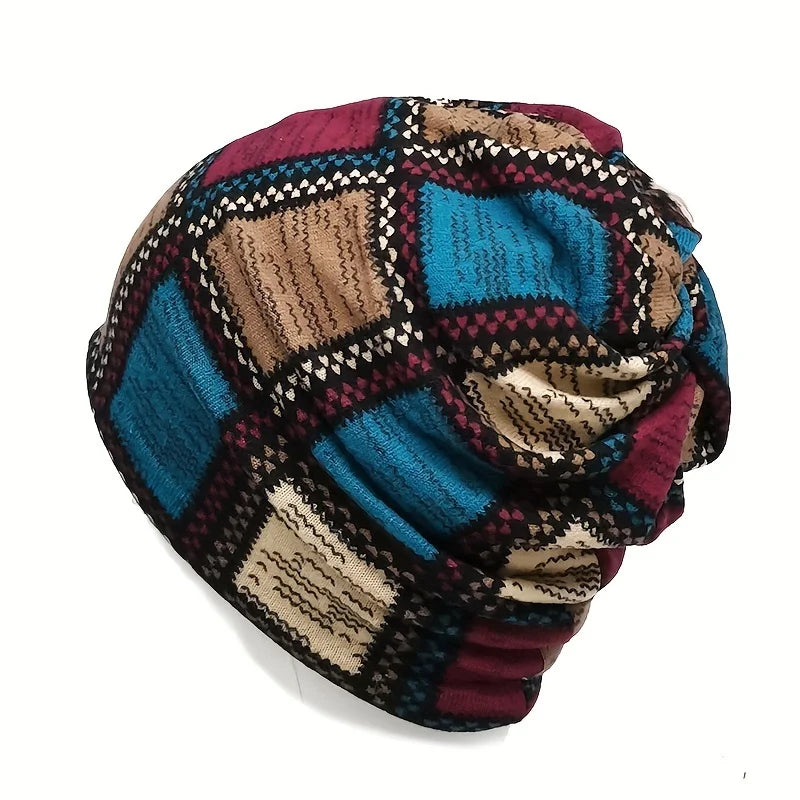 Women's HSF Marketplace vintage printed beanie hat for cozy autumn and winter wear