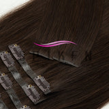 Chocolate brown straight clip-in human hair extensions, 7-piece invisible PU clip set by HSF Marketplace
