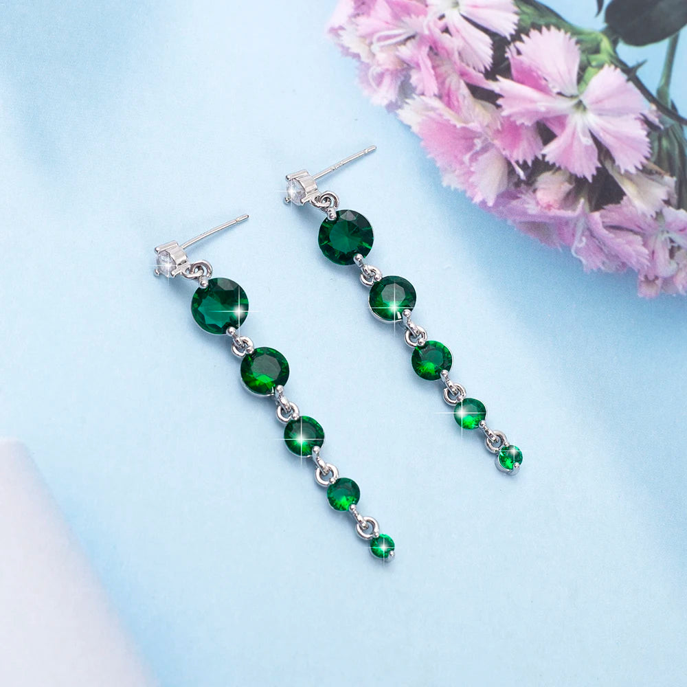 Women's Full Zircon Tassel Earrings Dangle Green Vintage Style Luxury Wedding Jewelry Christmas Valentine's Day Gift Accessories