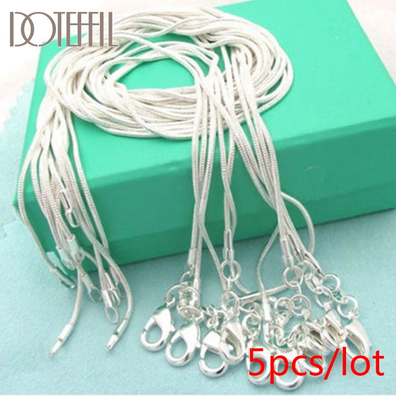 Sterling silver snake chain necklace in various lengths for men and women, 1.2mm thick, elegant jewelry design.