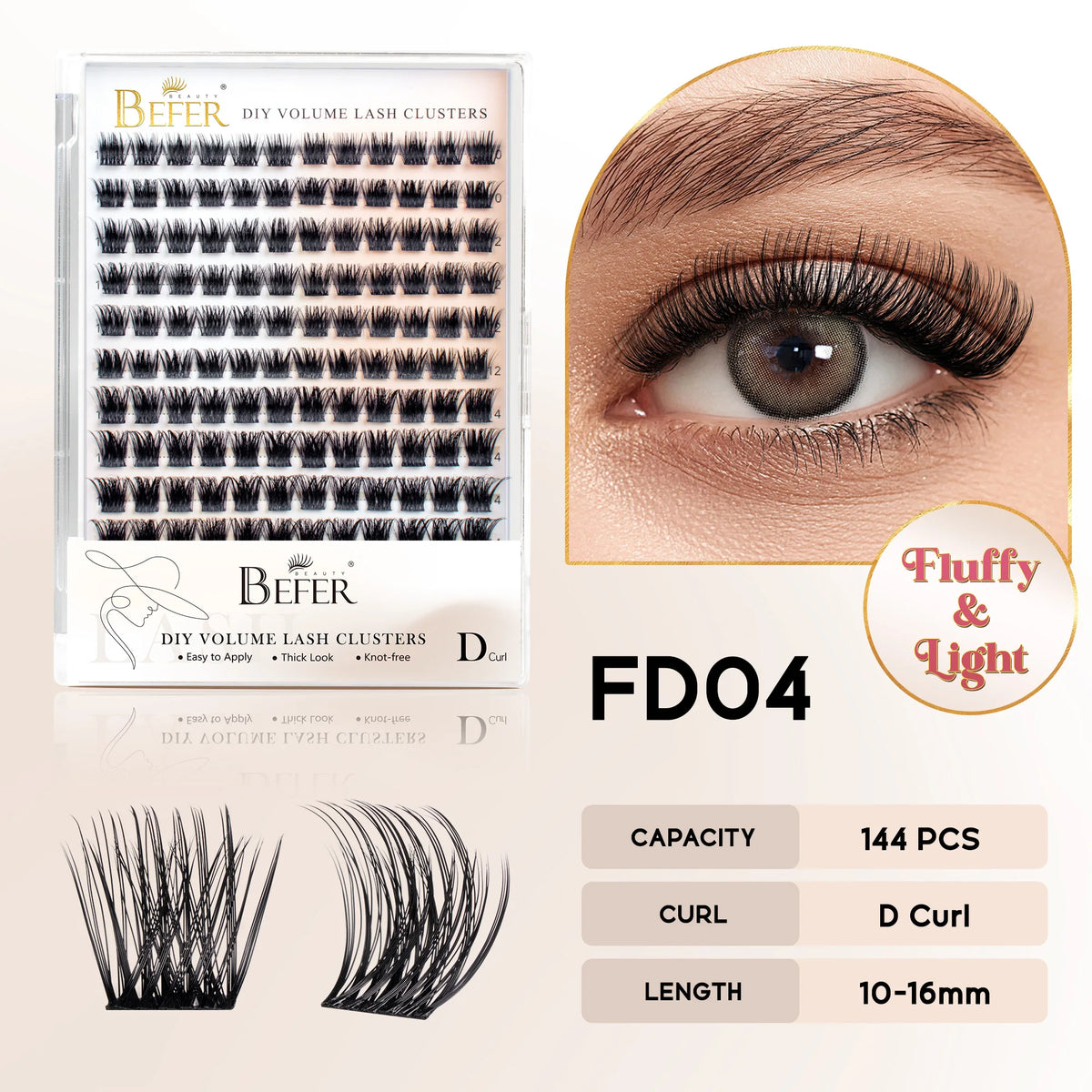 BEFER Cluster Lashes D Curl DIY Eyeslash Extension Manga Lash Cluster Fluffy Volume Individual Natural False Eyelashes Clusters