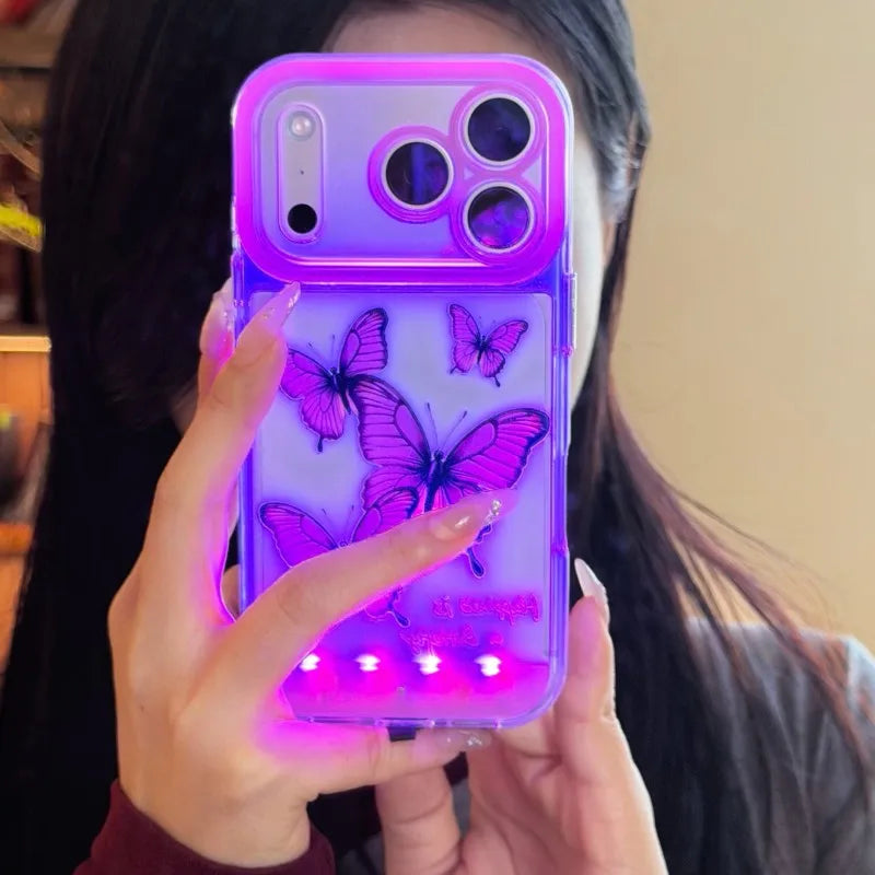 Luminous purple butterfly phone case for iPhone models by HSF Marketplace