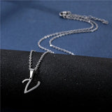 Shiny stainless steel initial letter pendant necklace for women, featuring a simple clavicle chain choker jewelry design.