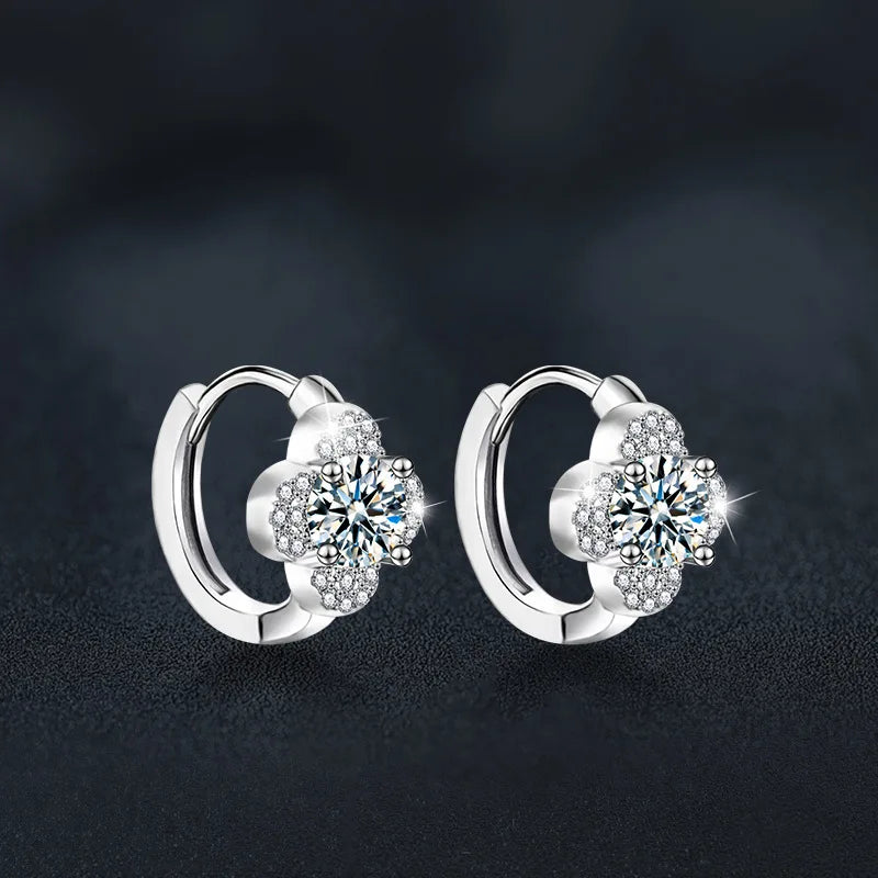 1Ct D-Color Moissanite Clover Earrings in S925 Sterling Silver - Elegant Four-Leaf Jewelry for Women