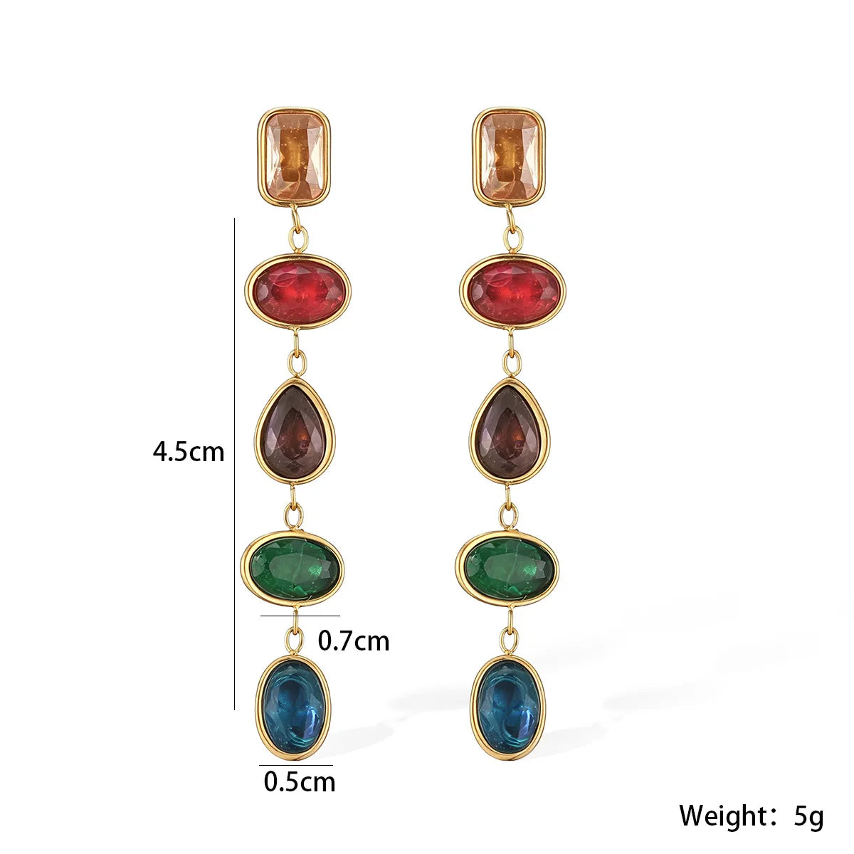 Stainless steel dangle earrings with colorful CZ crystals for women by HSF Marketplace