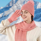 HSF Marketplace warm knitted plush winter hats, scarf, and gloves set in soft, cozy fabric