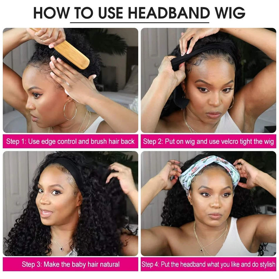 Shireen kinky curly glueless headband wig, Remy virgin human hair afro deep curly style, 250% density