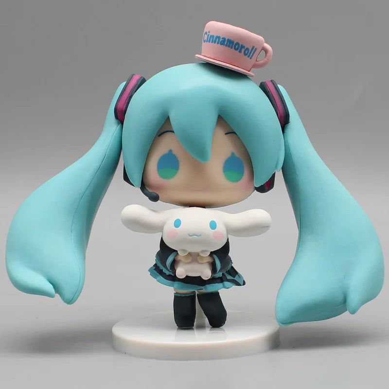 Hatsune Miku anime figurine holding a Cinnamoroll plush, kawaii tabletop collectible figure, Christmas gift toy