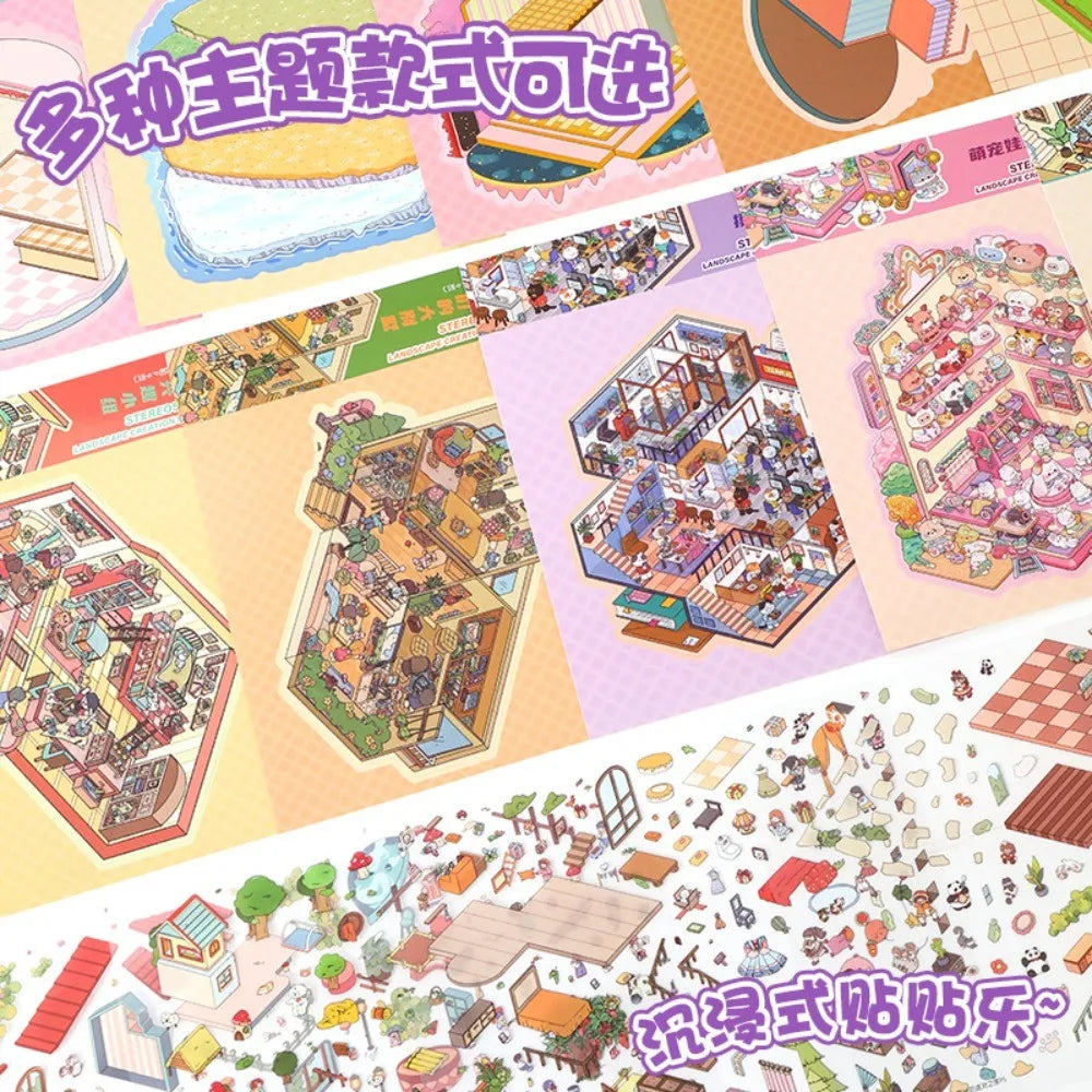 3D miniature house scene sticker book for creative kids, HSF Marketplace sticker therapy set