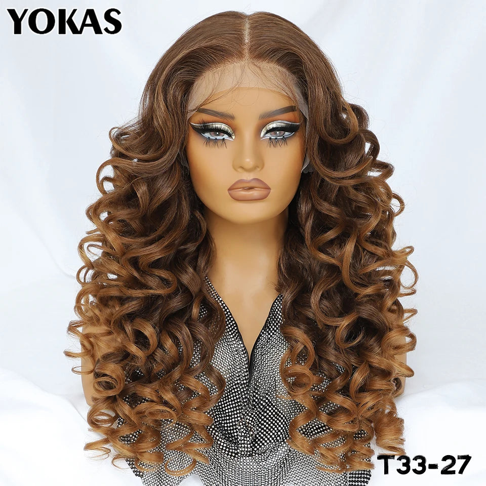 Latisha Lace Frontal Wigs 13x6 Synthetic High Temperature Fiber HD Lace Frontal Wigs 24 Inch Loose Curls Lace Wig For Afro Wome