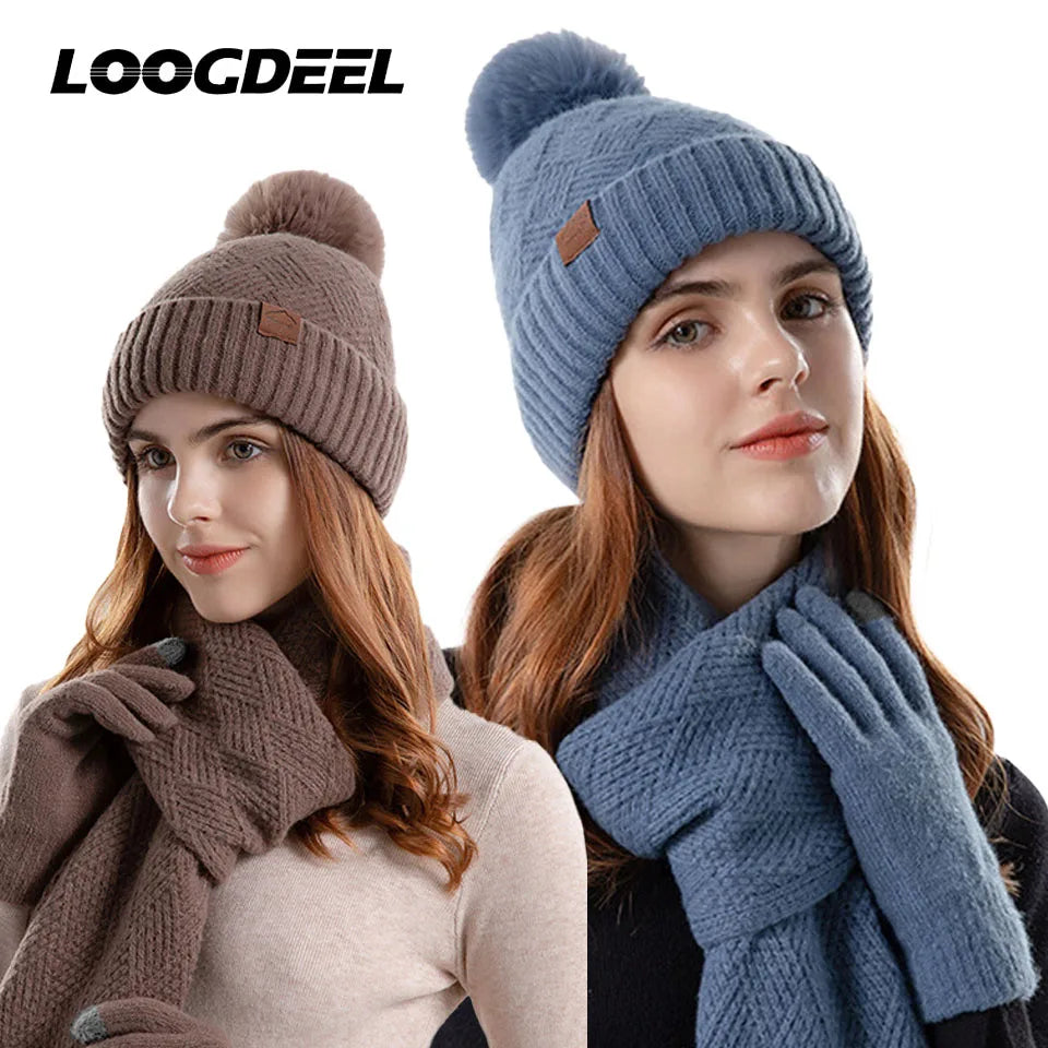 Women's winter beanie hat, scarf and gloves set in three pieces by HSF Marketplace