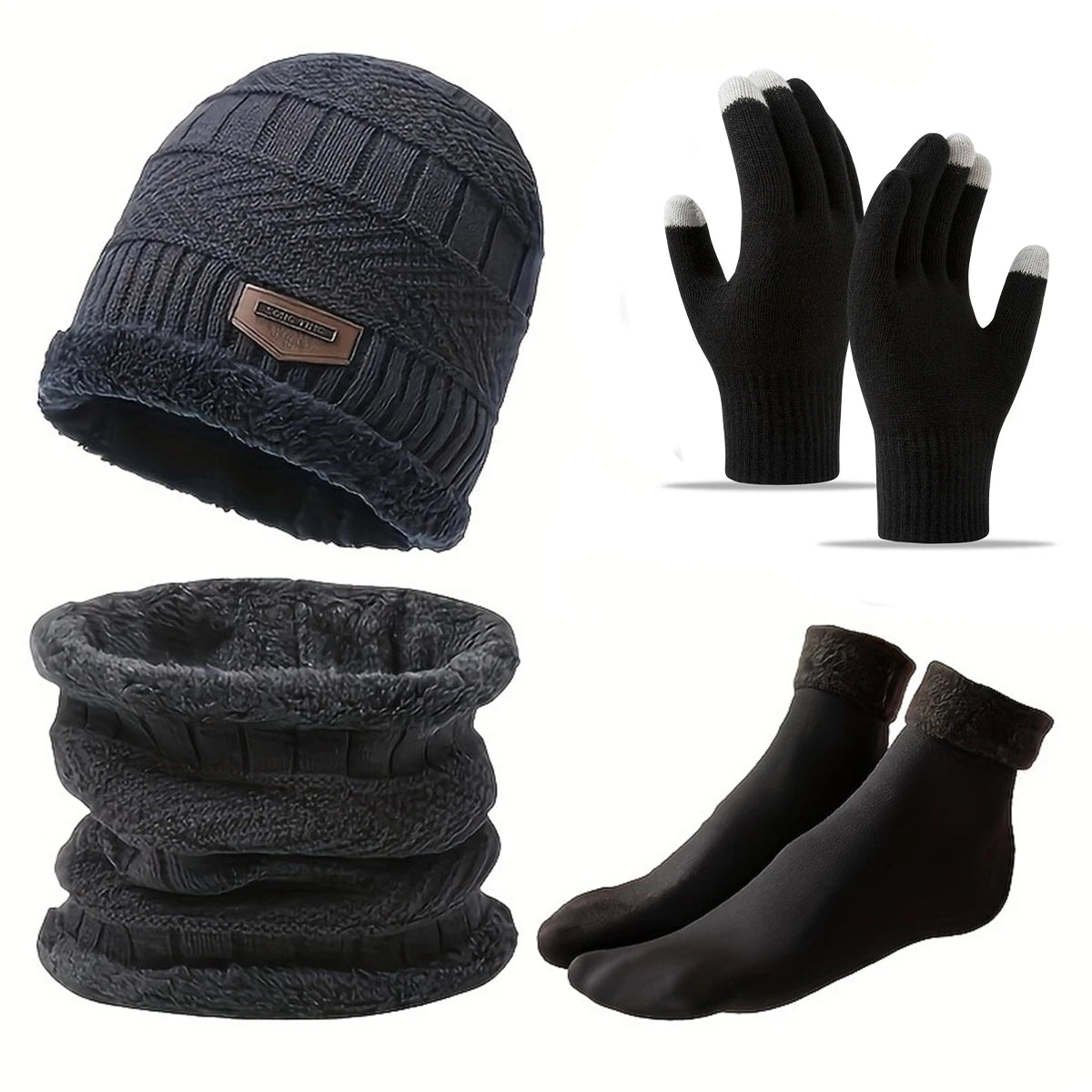 Cozy Winter Accessory Set by HSF Marketplace with soft beanie, gloves, socks, and scarf