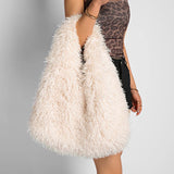 Luxury faux fur tote bag for women, stylish winter hobo handbag in soft textured fur