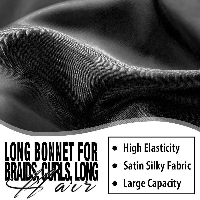 XL Long Silk Bonnet for Sleeping, Extra Large Satin Bonnet with Wide Elastic Band, Night Cap for Natural Hair Braids Weaves