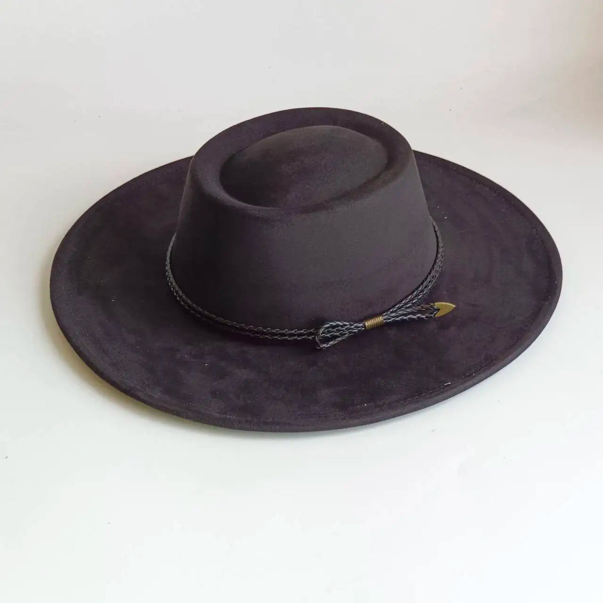 Khaki wide-brim vegan suede fedora hat for women and men, autumn and winter style