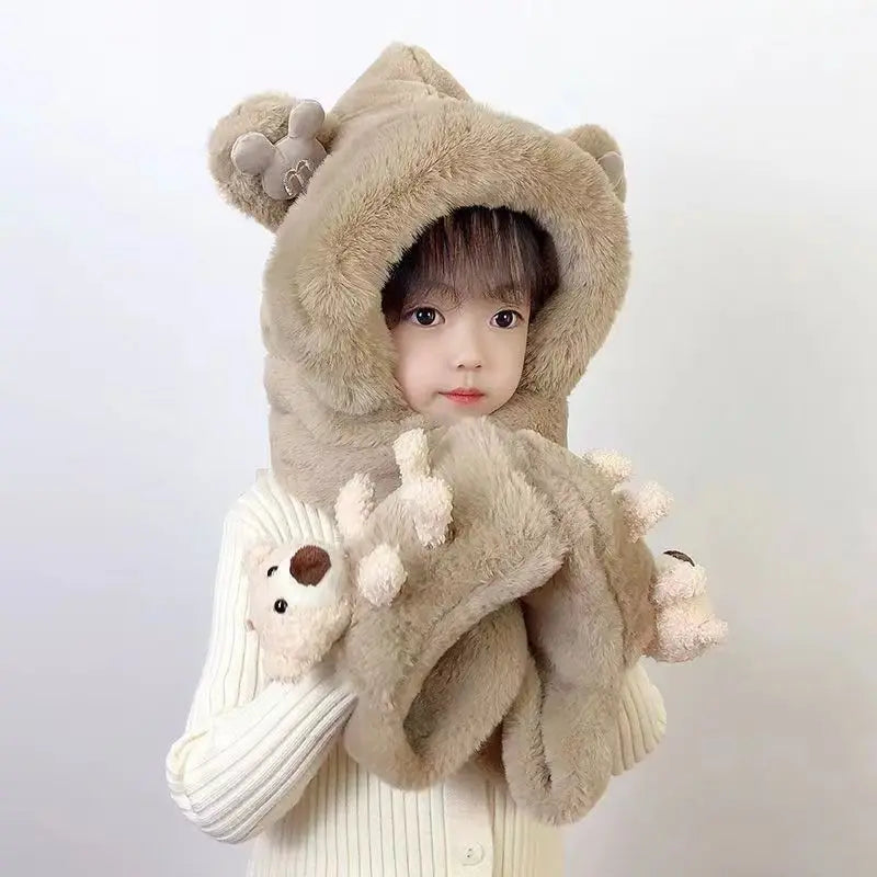 Kids fleece-lined winter set with 3-in-1 hat, scarf, and gloves in a coordinated design by HSF Marketplace