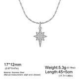 Gold stainless steel North Star pendant necklace for women with zircon accents, featuring an eight-pointed star design and waterproof jewelry style.