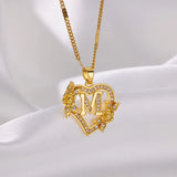 Gold stainless steel heart initial letter necklace with A-Z alphabet pendant for women, birthday jewelry gift.
