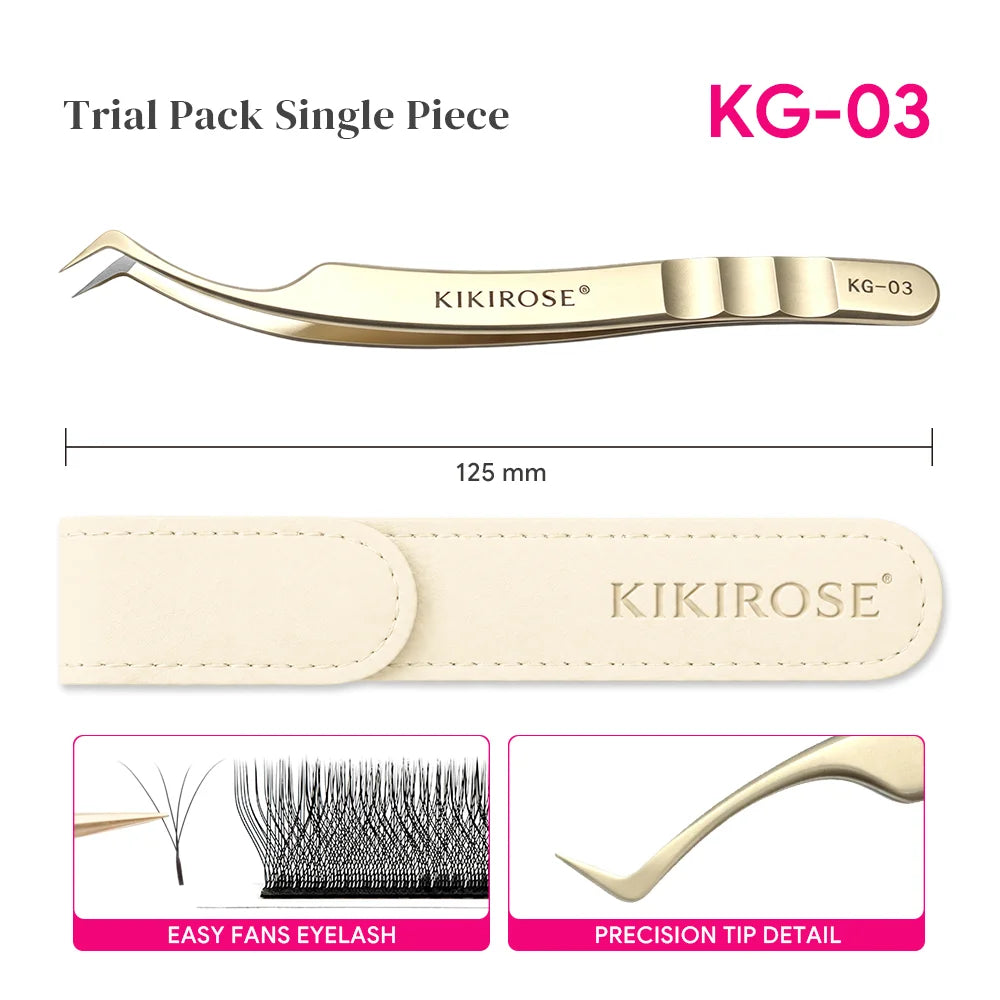HSF Marketplace KIKIROSE precision lash applicator tweezers for false eyelash extensions, stainless steel salon makeup tool
