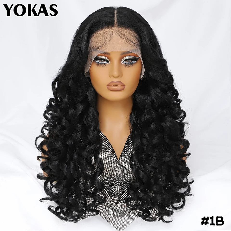 Latisha Lace Frontal Wigs 13x6 Synthetic High Temperature Fiber HD Lace Frontal Wigs 24 Inch Loose Curls Lace Wig For Afro Wome
