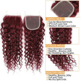 12A Water Wave Bundles With Closure 99J Burgundy Wet and Wavy Virgin Curly Deep Wave 100% Human Hair Bundles With Closure