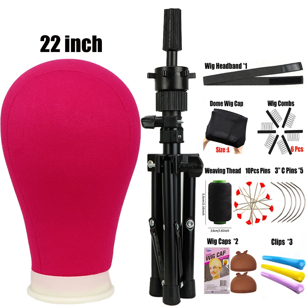 Wig Stand Tripod & Canvas Block Wig Head Adjustable Hairdresser Training Head Stand Set For Wig Display Styling Salon Home Used