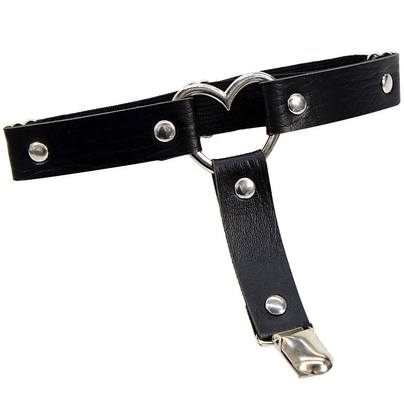 Gothic leather garter belt for women, punk-style leg accessory with adjustable straps
